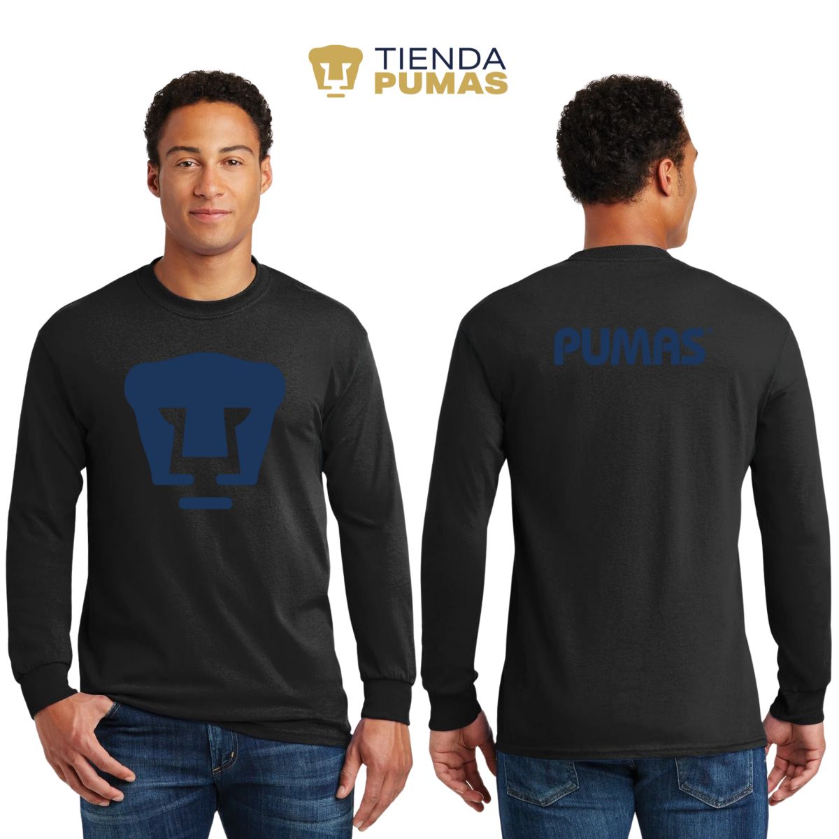 Playera Hombre Pumas Logo Azul Manga Larga