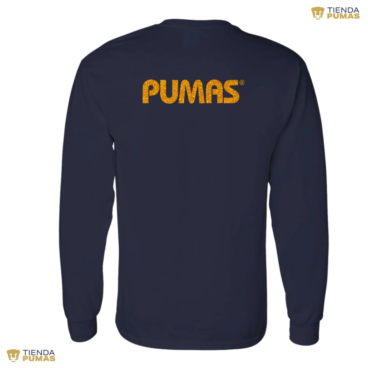 Playera Hombre Pumas UNAM Manga Larga Logo Dorado Glitter Vinil