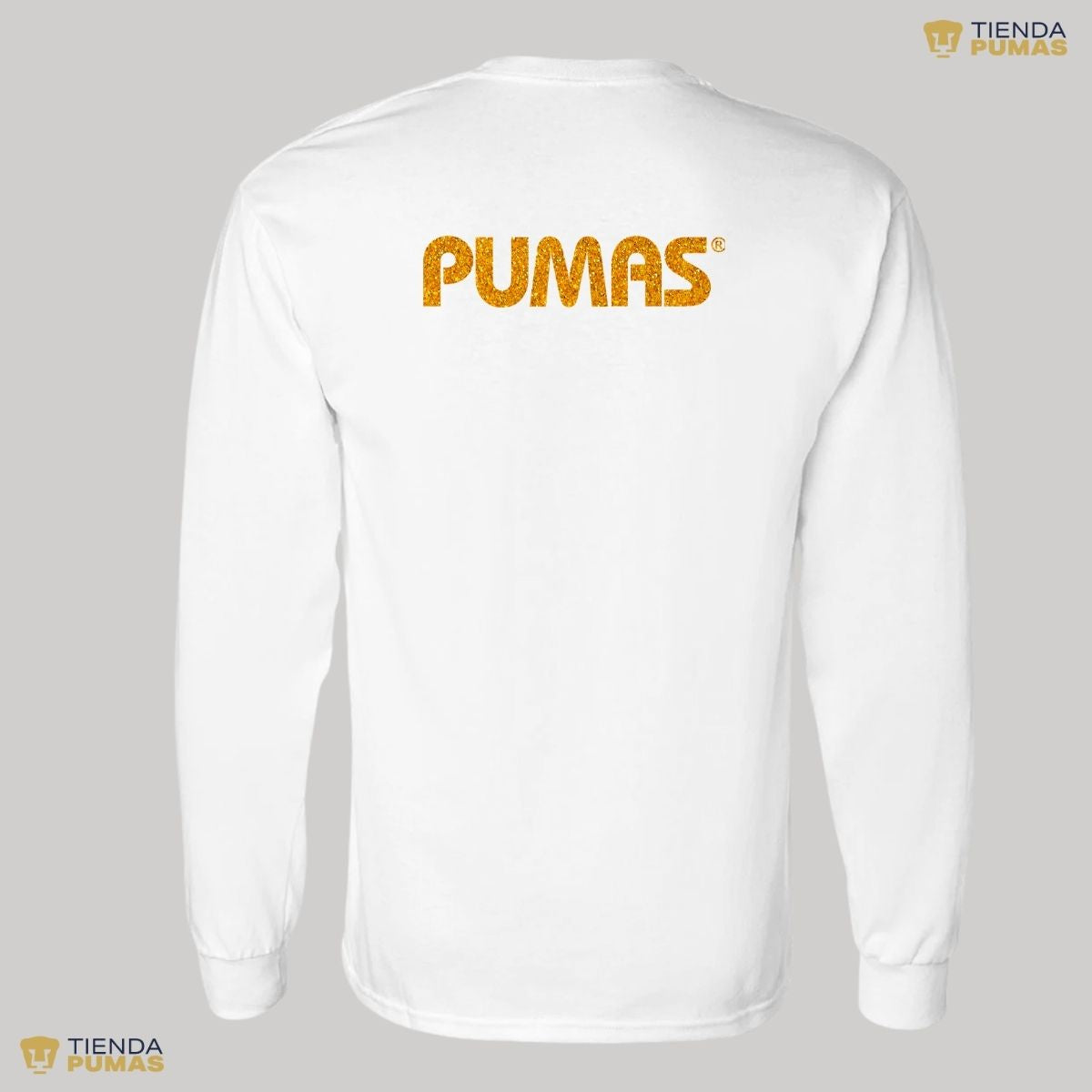 Playera Hombre Pumas UNAM Manga Larga Logo Dorado Glitter Vinil