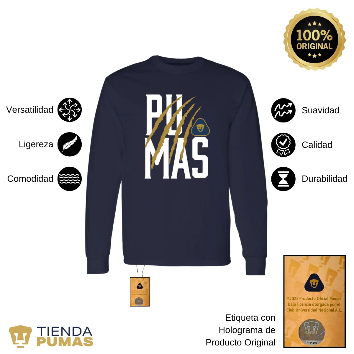 Playera Pumas UNAM Hombre Manga Larga Zarpazo OD77233