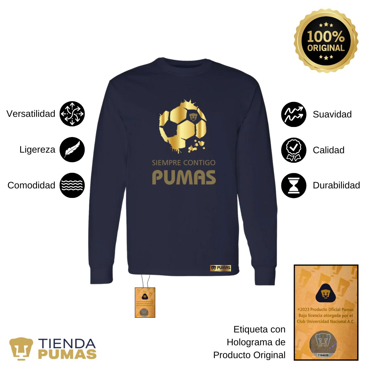 Playera Hombre Pumas UNAM Manga Larga Ed Lmt 2 Siempre contigo