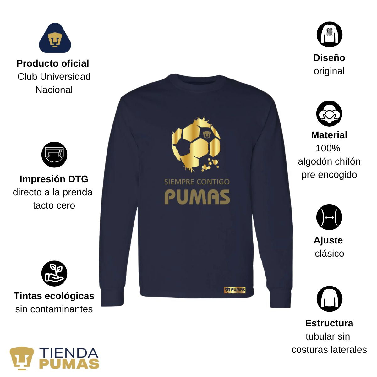 Playera Hombre Pumas UNAM Manga Larga Ed Lmt 2 Siempre contigo