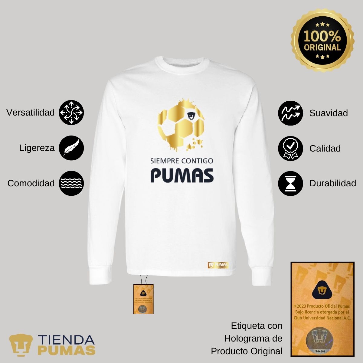 Playera Hombre Pumas UNAM Manga Larga Ed Lmt 2 Siempre contigo