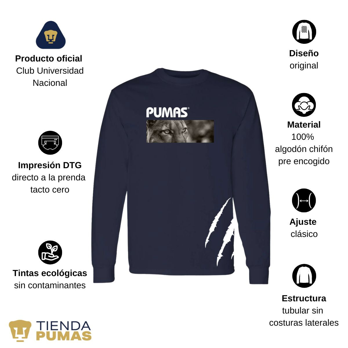 Playera Hombre Pumas UNAM Manga Larga Enfoque