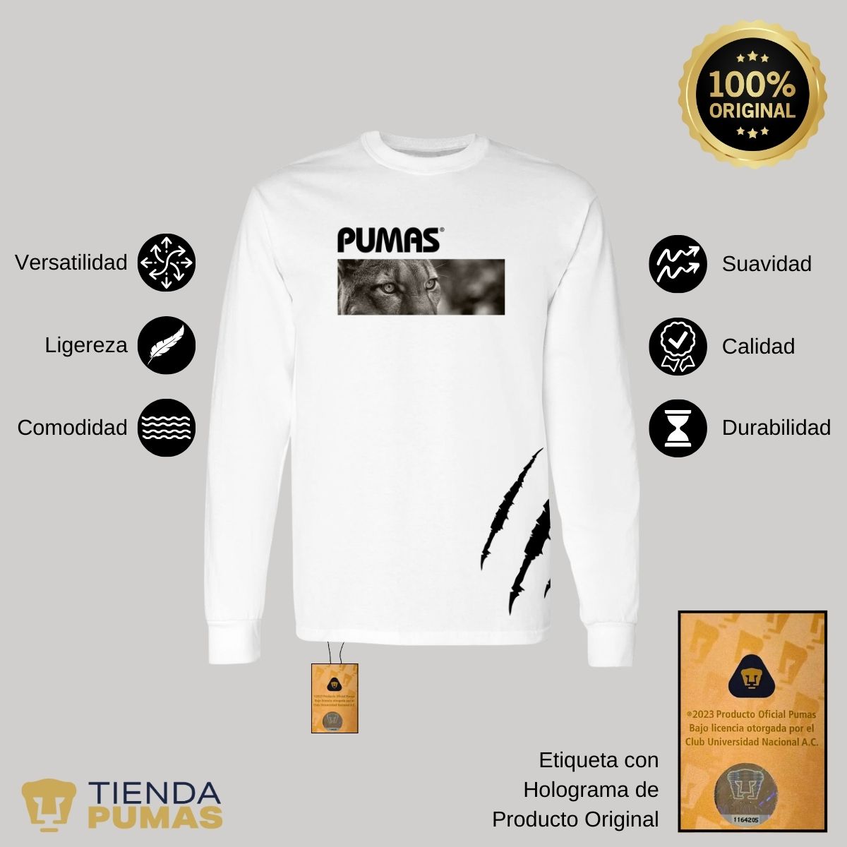 Playera Hombre Pumas UNAM Manga Larga Enfoque