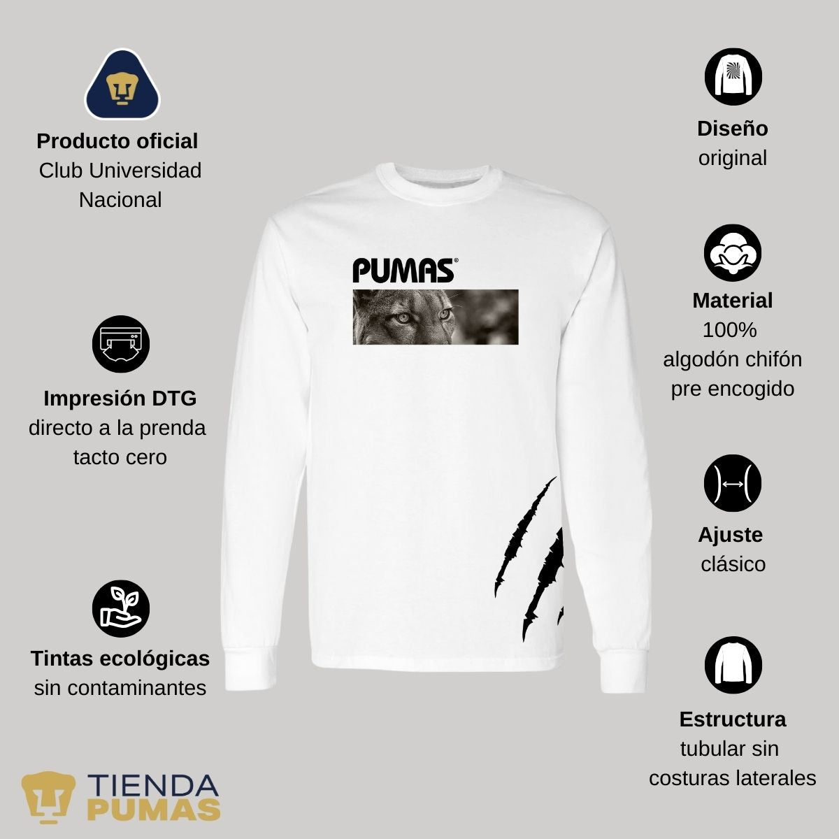 Playera Hombre Pumas UNAM Manga Larga Enfoque