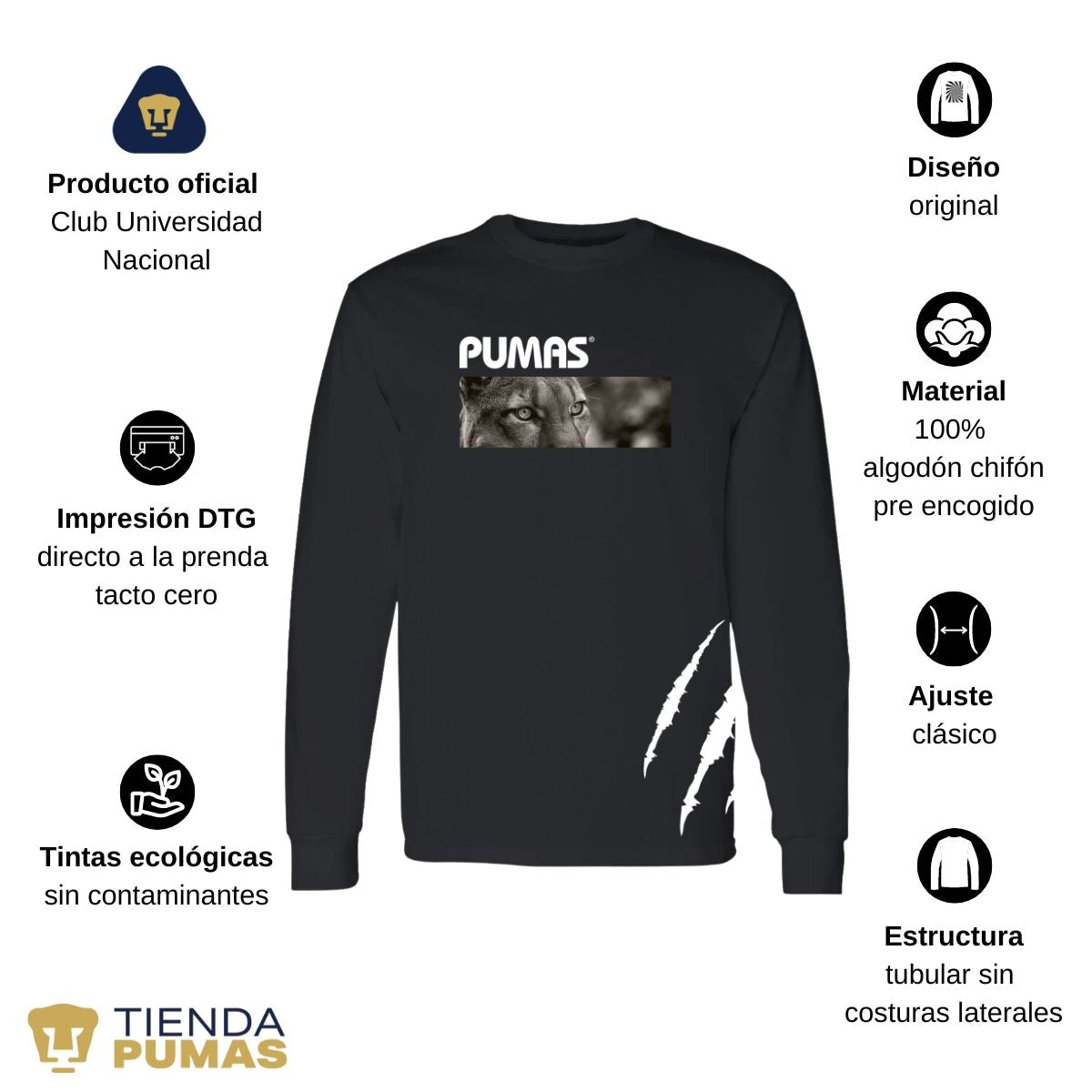 Playera Hombre Pumas UNAM Manga Larga Enfoque