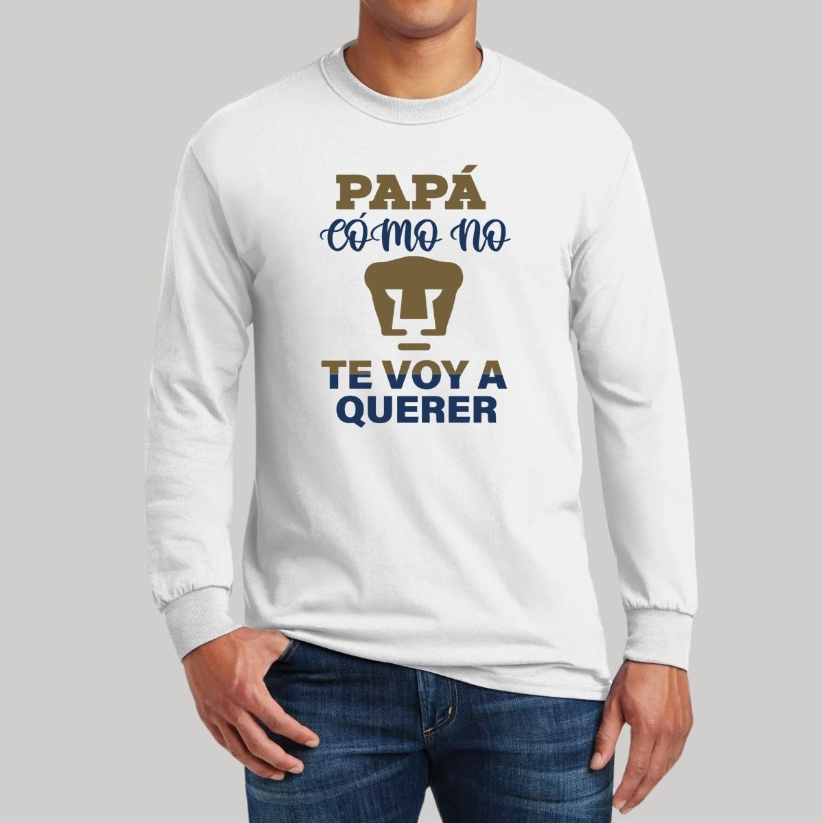 Playera Hombre Pumas UNAM Manga Larga Papá cómo no te voy a querer