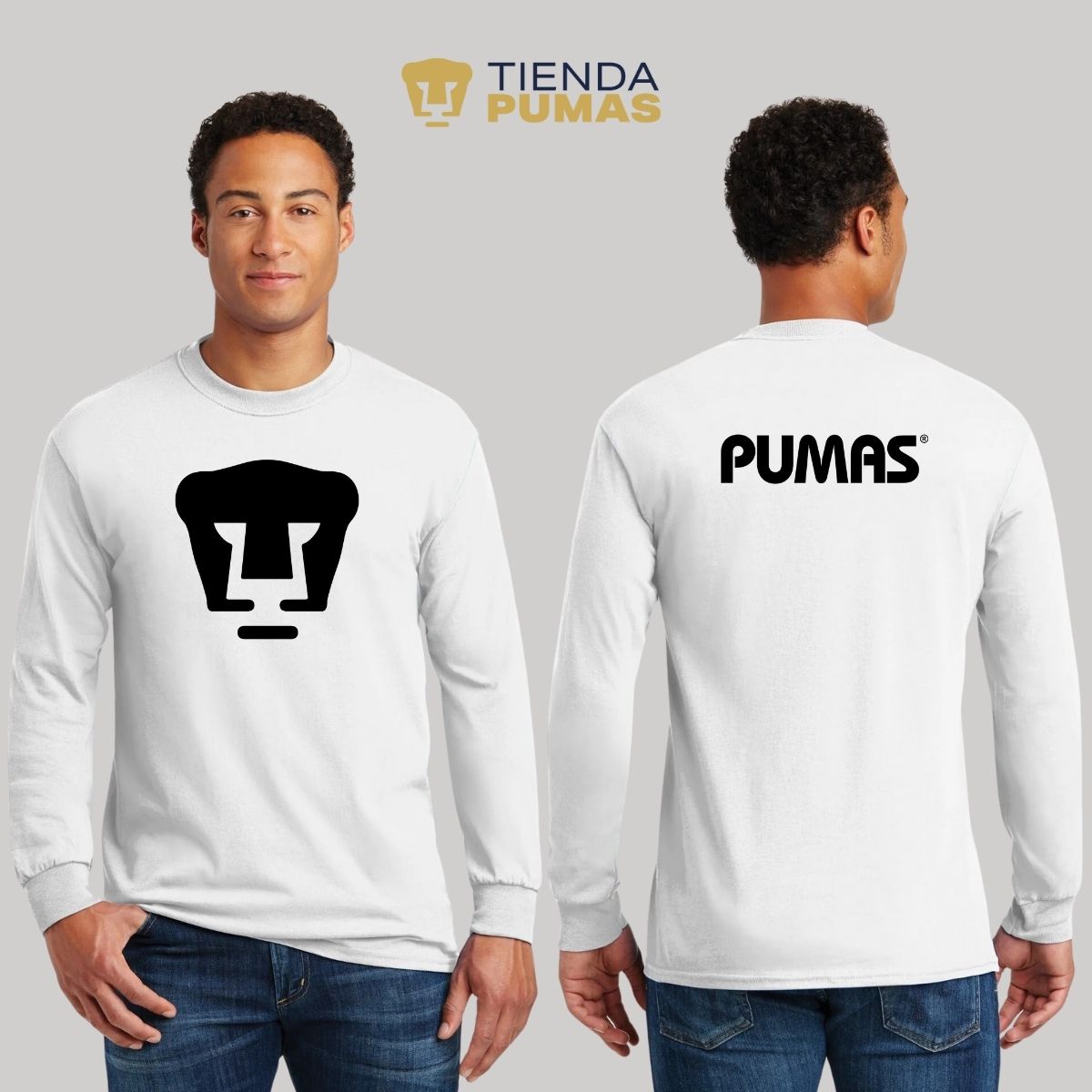 Playera Hombre Pumas UNAM Manga Larga Logo Monocromático Vinil