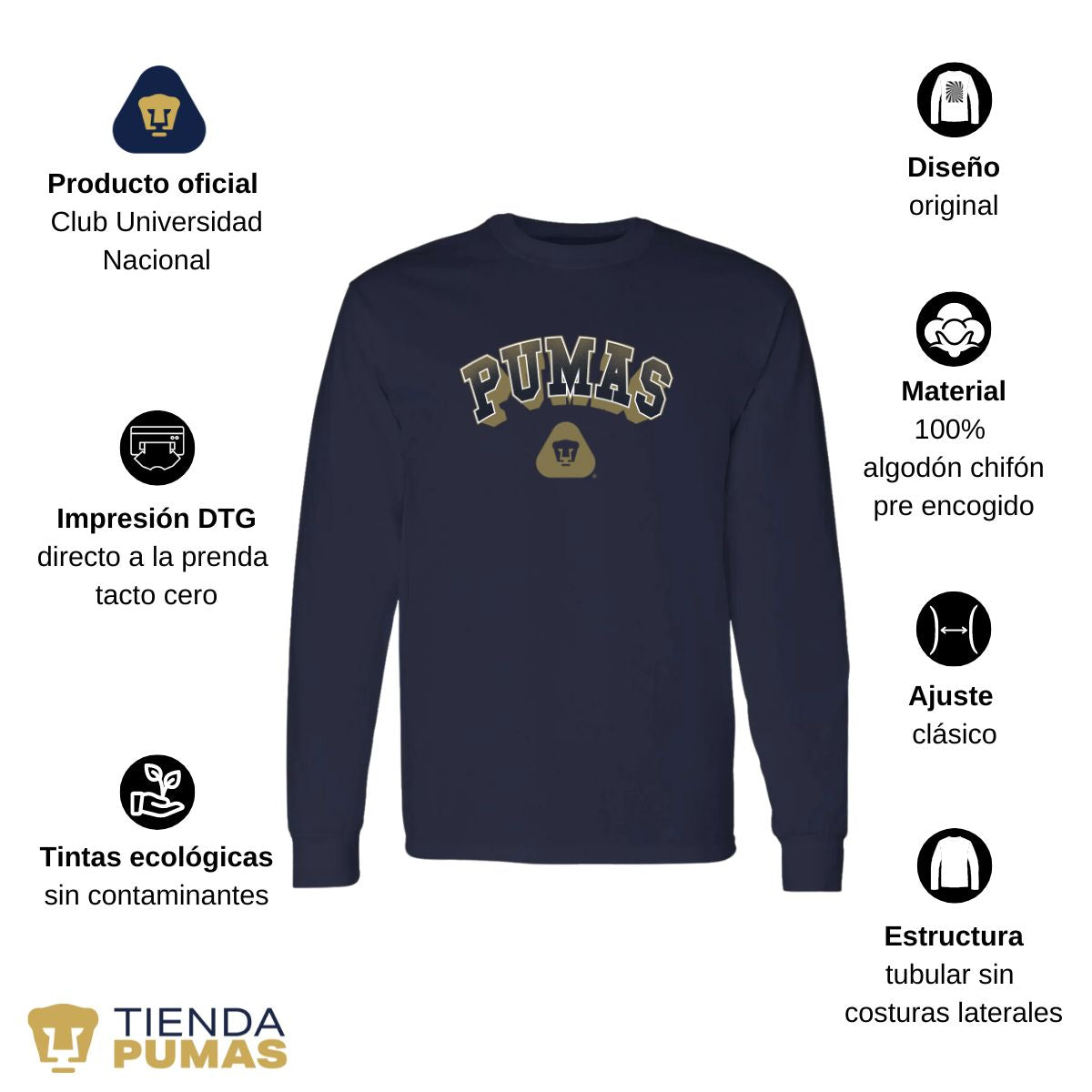 Playera Hombre Pumas UNAM Manga Larga Pumas 3D