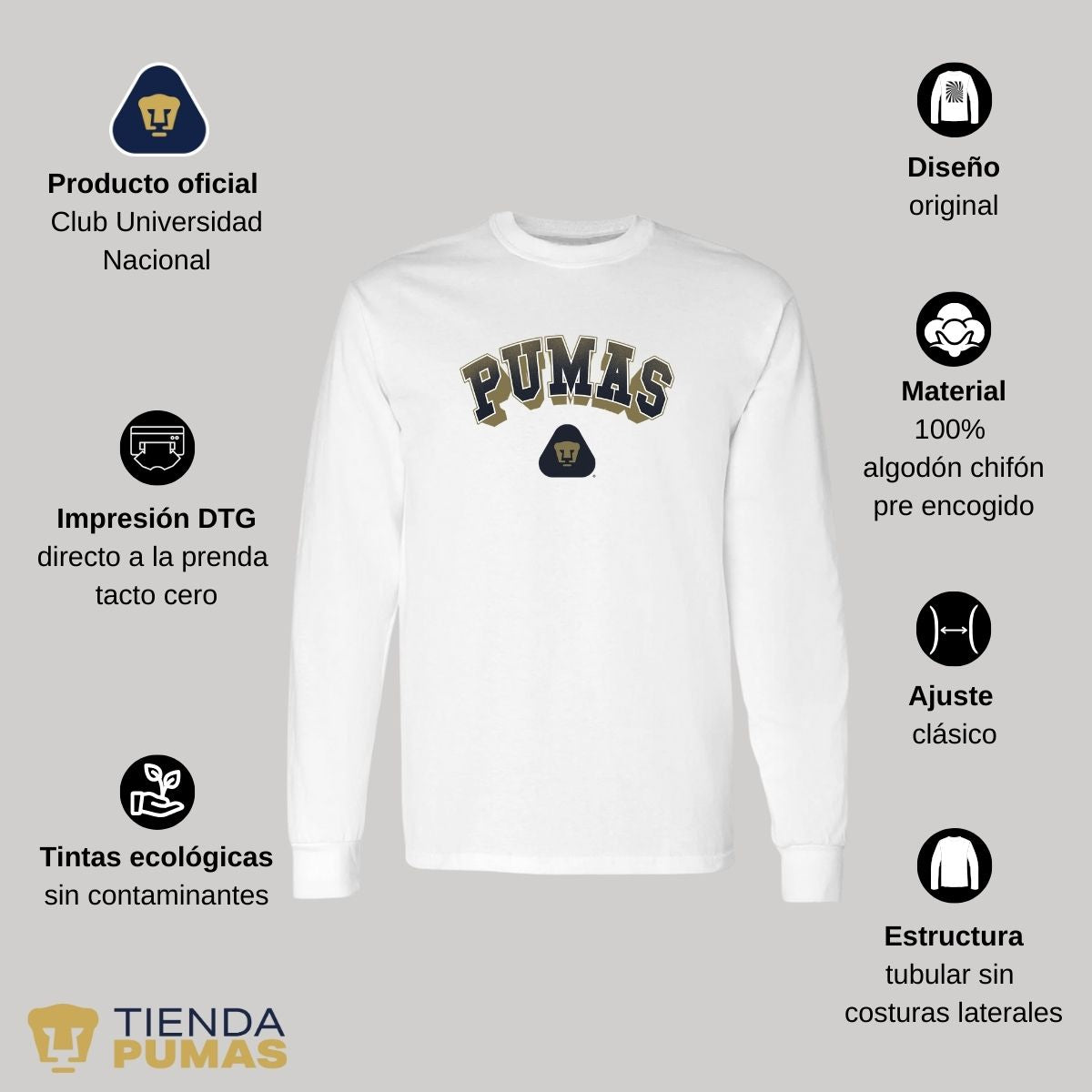 Playera Hombre Pumas UNAM Manga Larga Pumas 3D