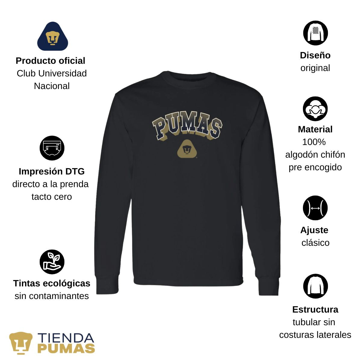 Playera Hombre Pumas UNAM Manga Larga Pumas 3D