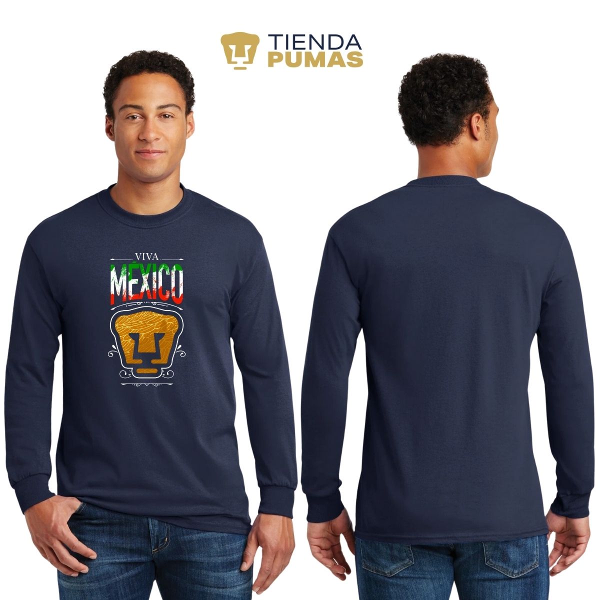 Playera Hombre Pumas UNAM Manga Larga Viva México Escudo