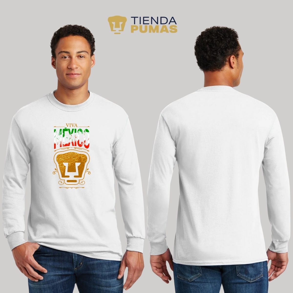 Playera Hombre Pumas UNAM Manga Larga Viva México Escudo