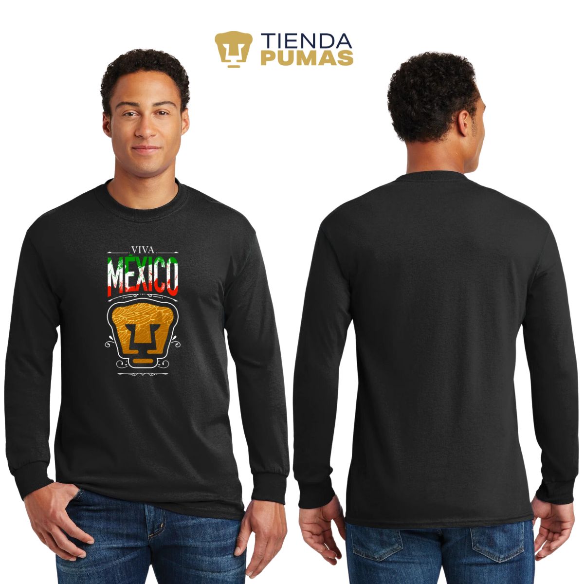 Playera Hombre Pumas UNAM Manga Larga Viva México Escudo