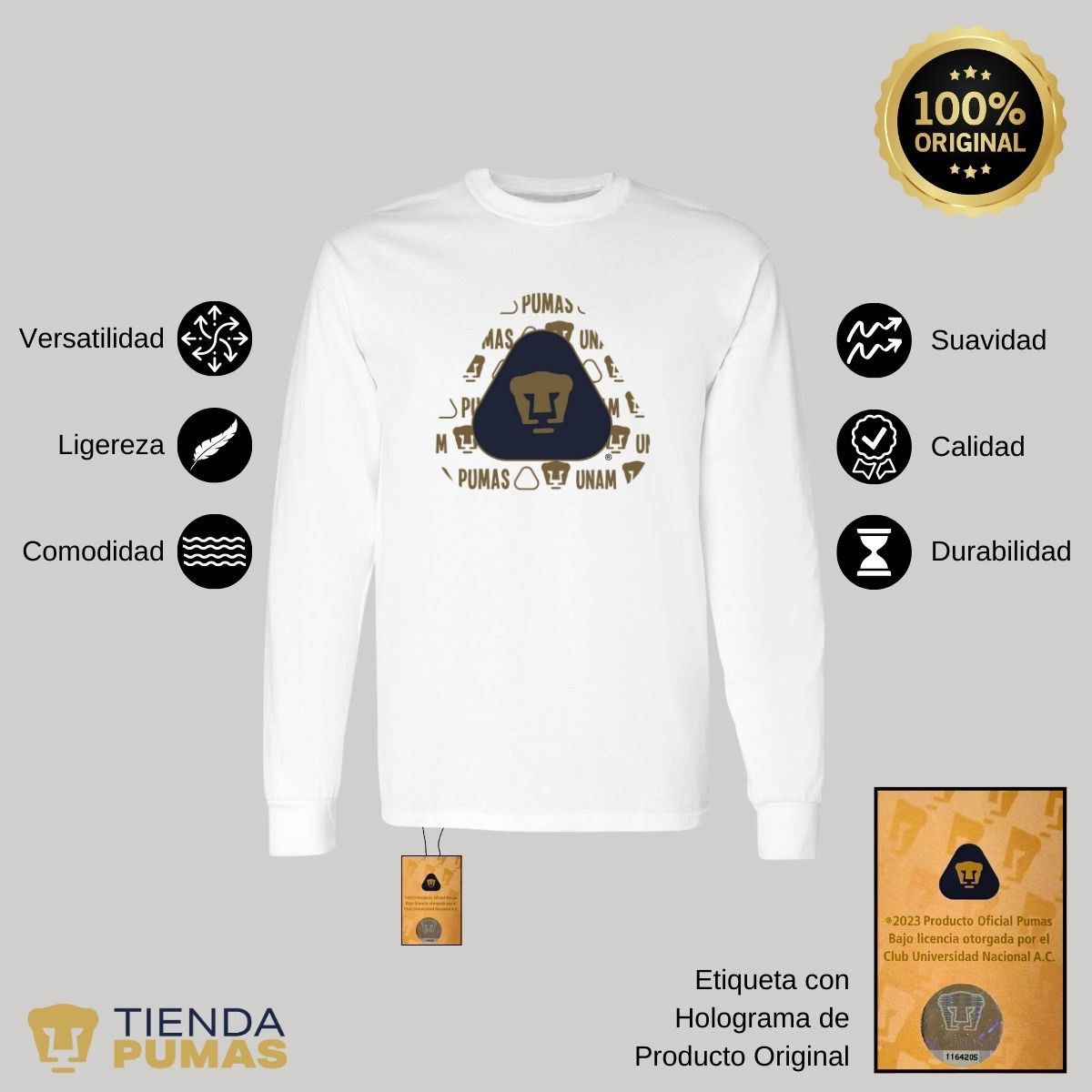 Playera Hombre Pumas UNAM Manga Larga Triangular porras