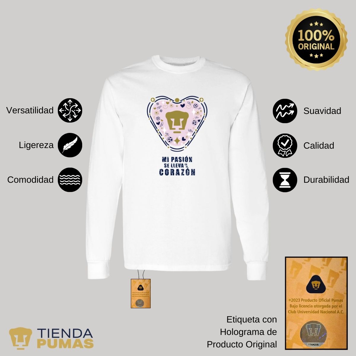 Playera Hombre Pumas UNAM Manga Larga Mi pasión