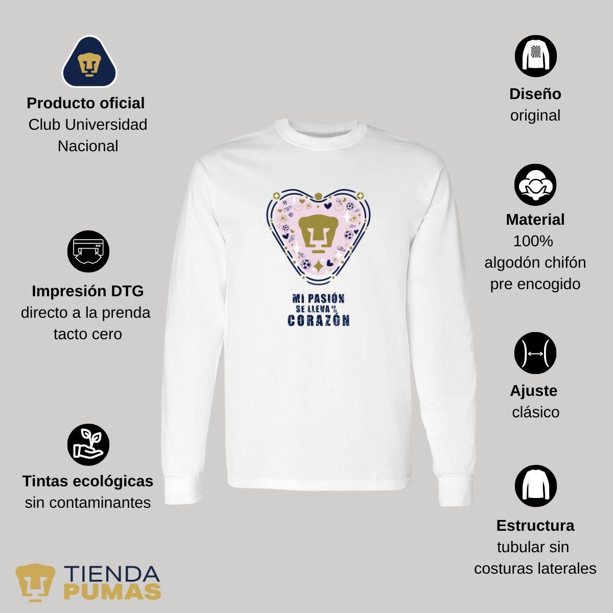 Playera Hombre Pumas UNAM Manga Larga Mi pasión