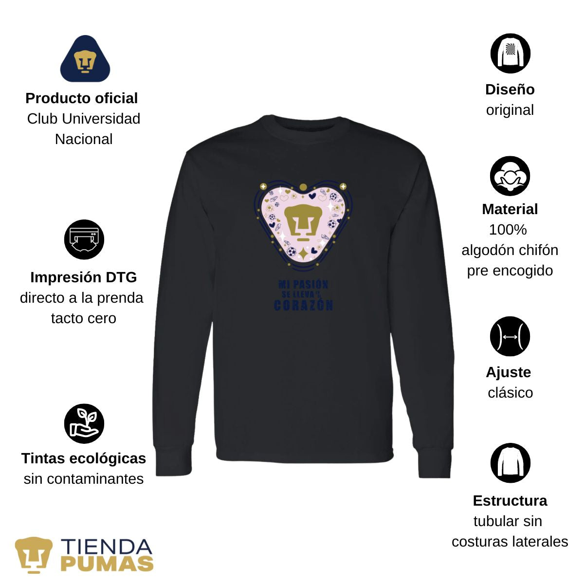 Playera Hombre Pumas UNAM Manga Larga Mi pasión