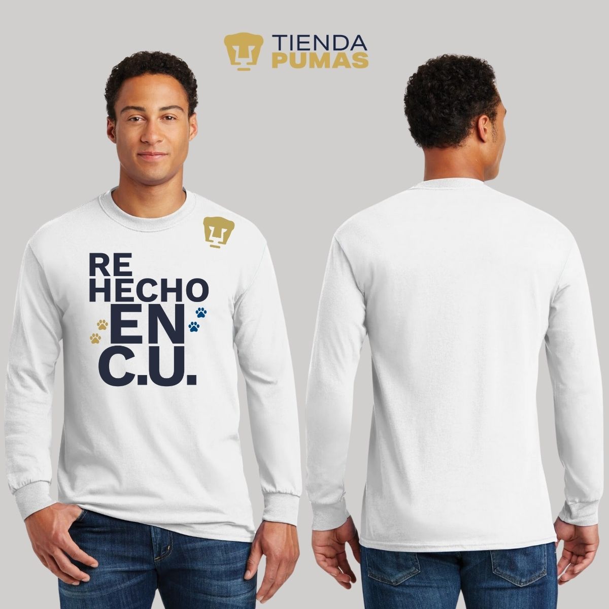 Playera Hombre Pumas UNAM Manga Larga Rehecho en C.U. DTG-Vinil