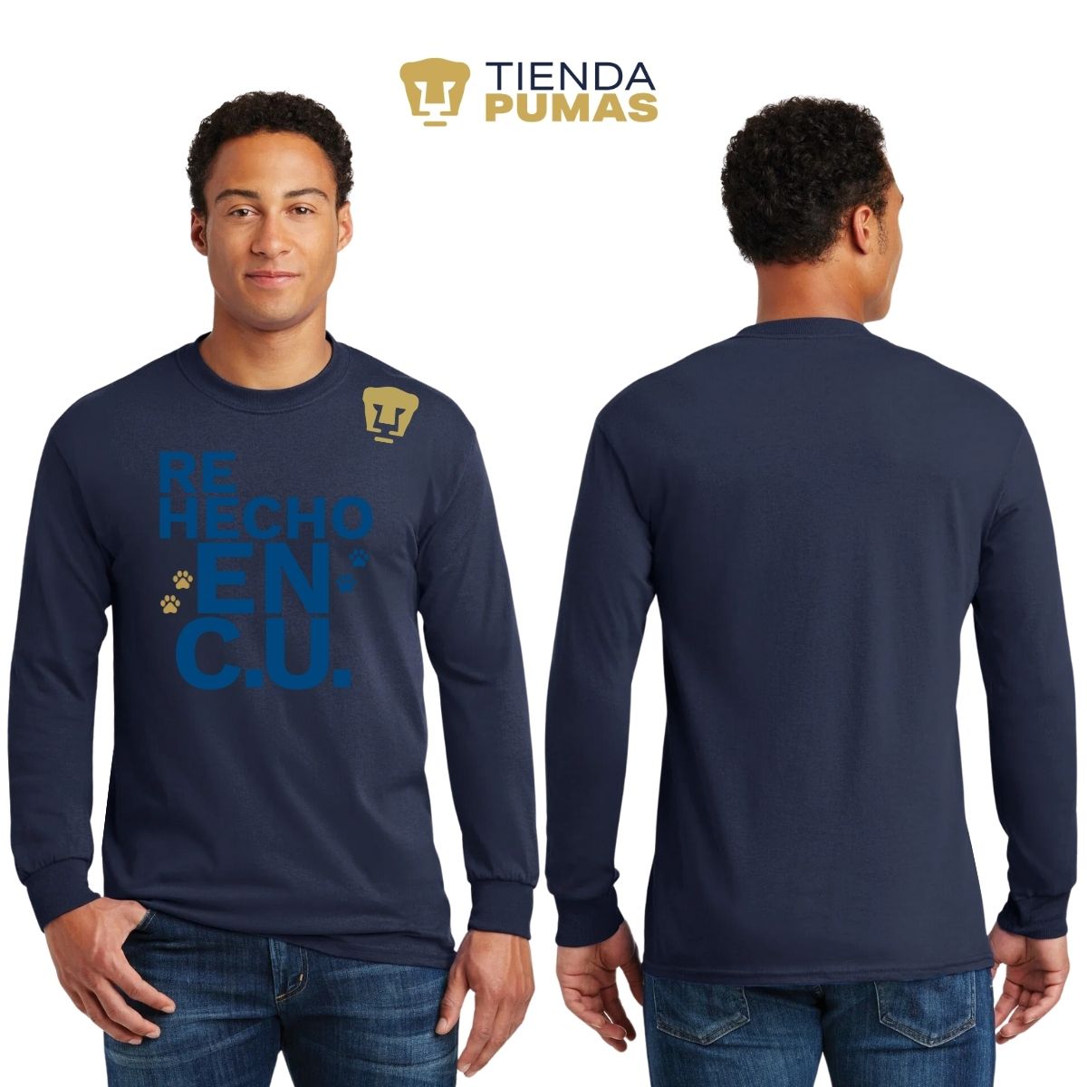 Playera Hombre Pumas UNAM Manga Larga Rehecho en C.U. DTG-Vinil