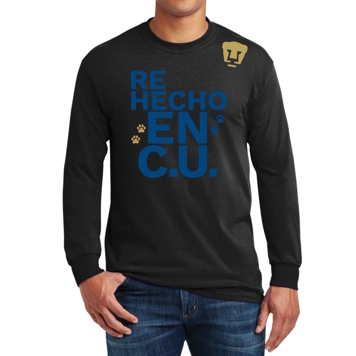 Playera Hombre Pumas UNAM Manga Larga Rehecho en C.U. DTG-Vinil