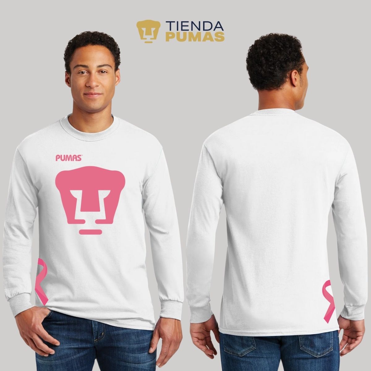 Playera Hombre Pumas UNAM Manga Larga Mes Rosa