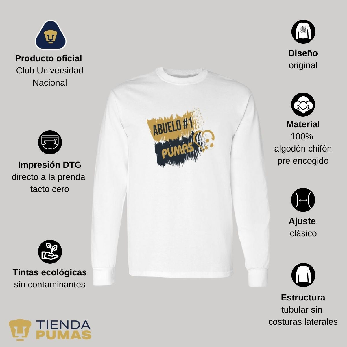 Playera Hombre Pumas UNAM Manga Larga Abuelo No 1