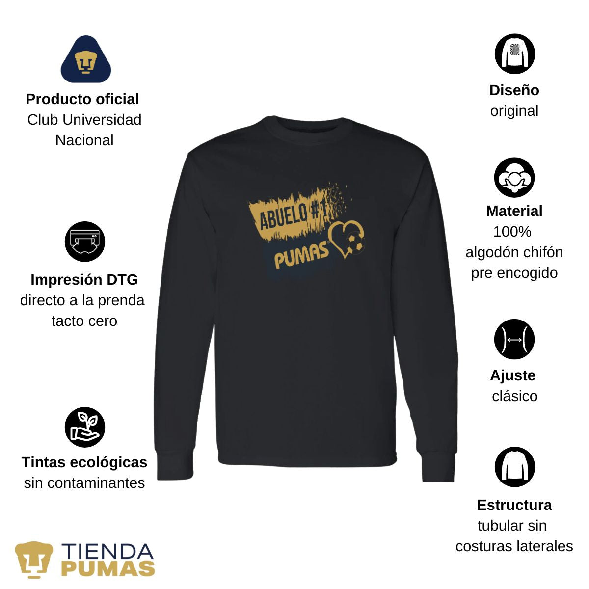 Playera Hombre Pumas UNAM Manga Larga Abuelo No 1