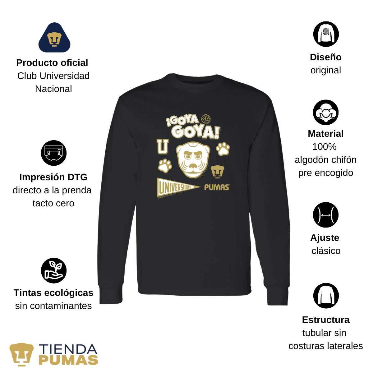 Playera Hombre Pumas UNAM Goyo Universidad Manga Larga