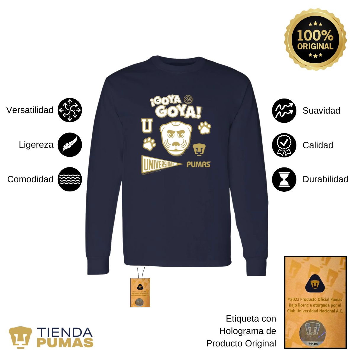 Playera Hombre Pumas UNAM Goyo Universidad Manga Larga