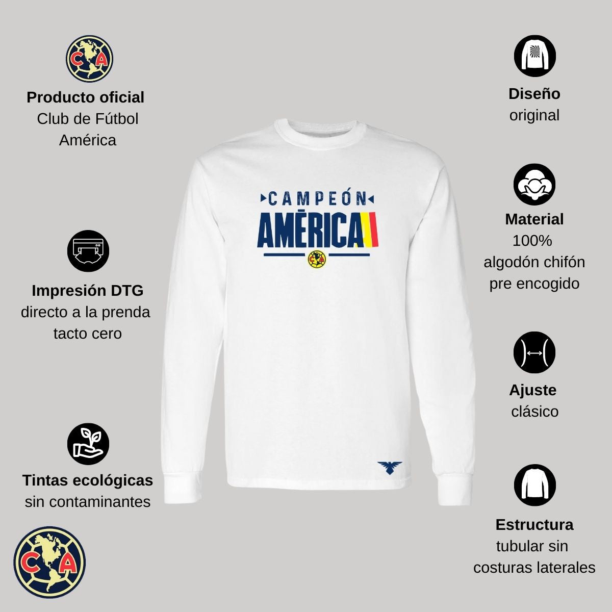 Playera Hombre América Manga Larga Campeón