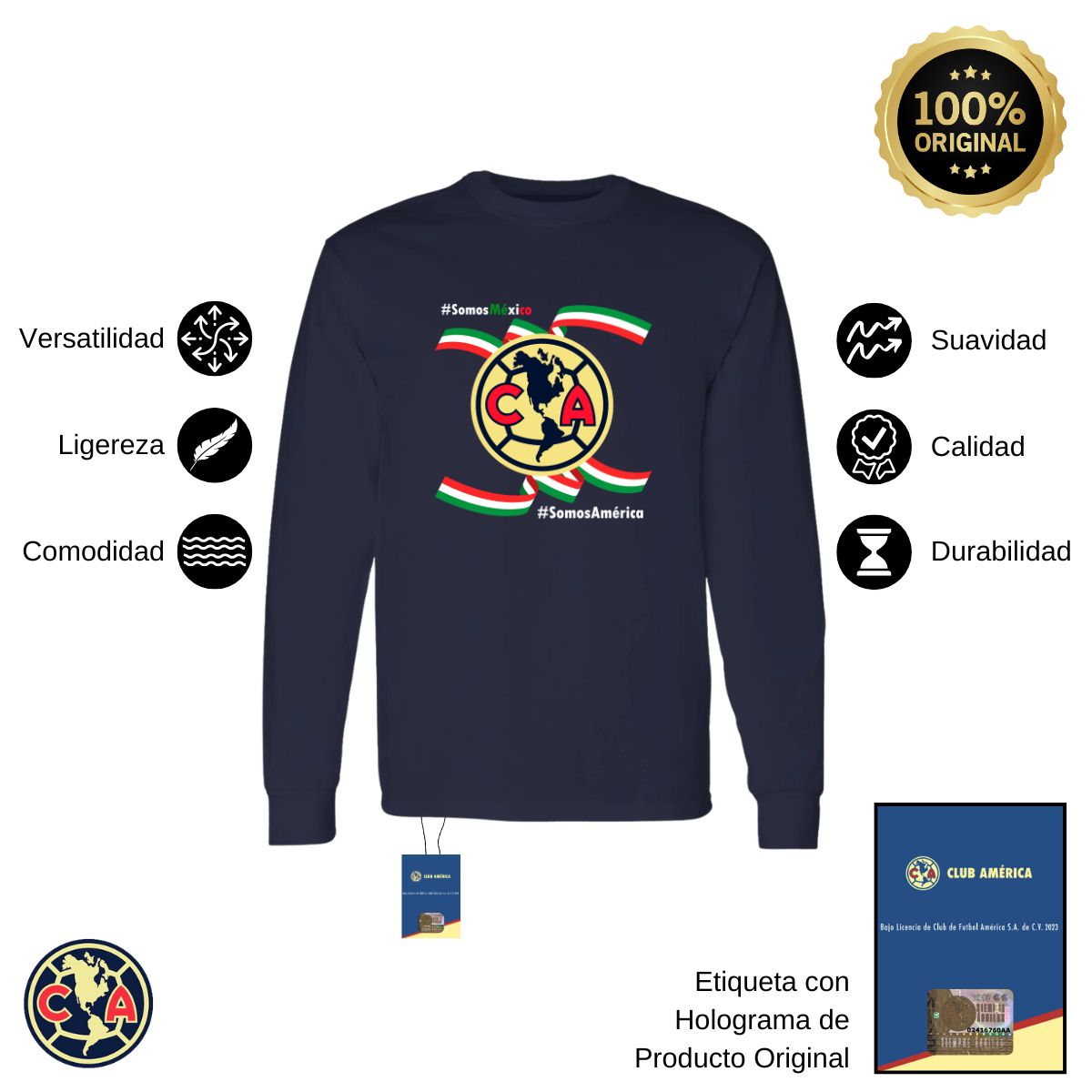 Playera Hombre América Manga Larga Independencia México