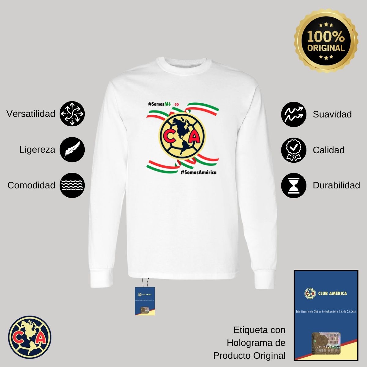 Playera Hombre América Manga Larga Independencia México