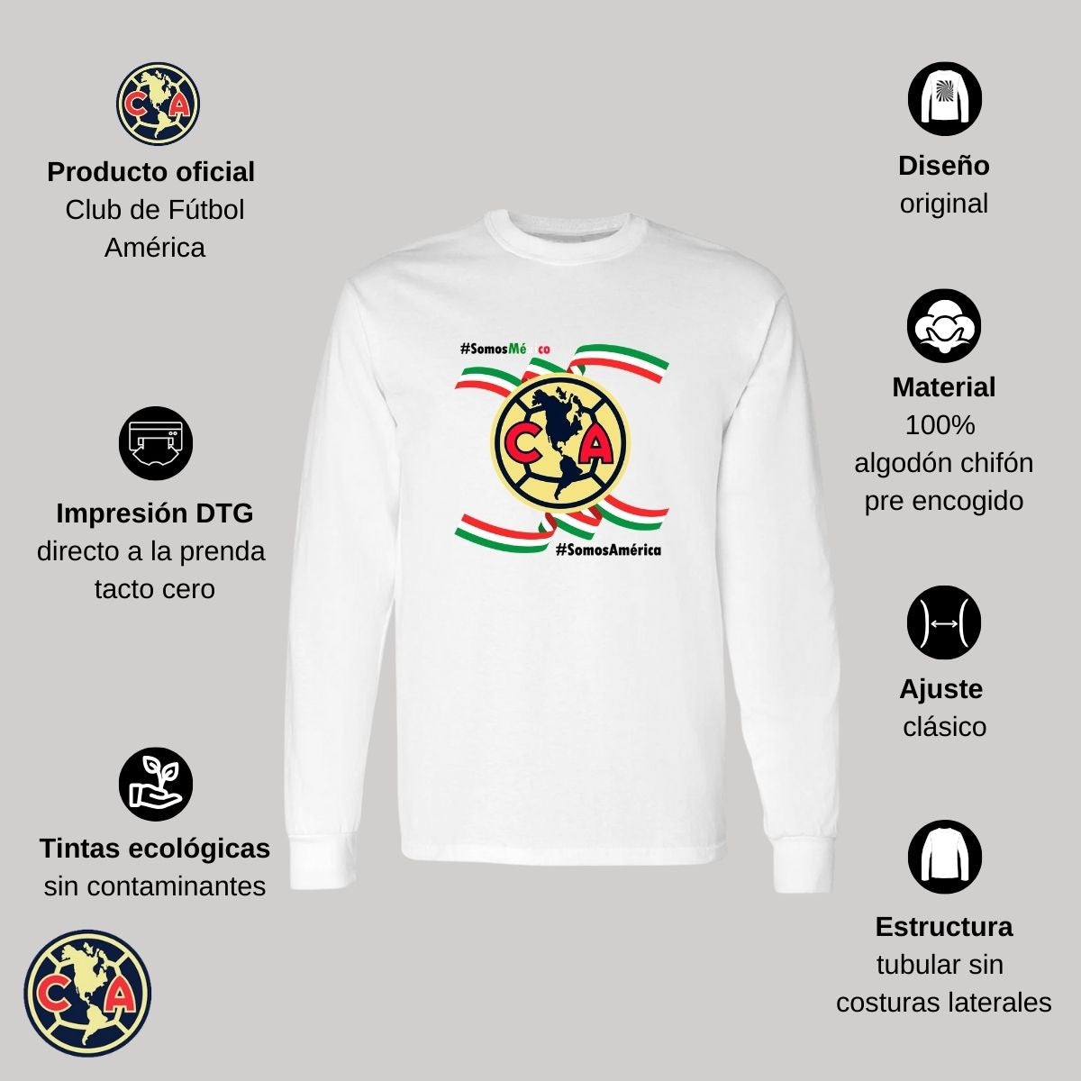 Playera Hombre América Manga Larga Independencia México