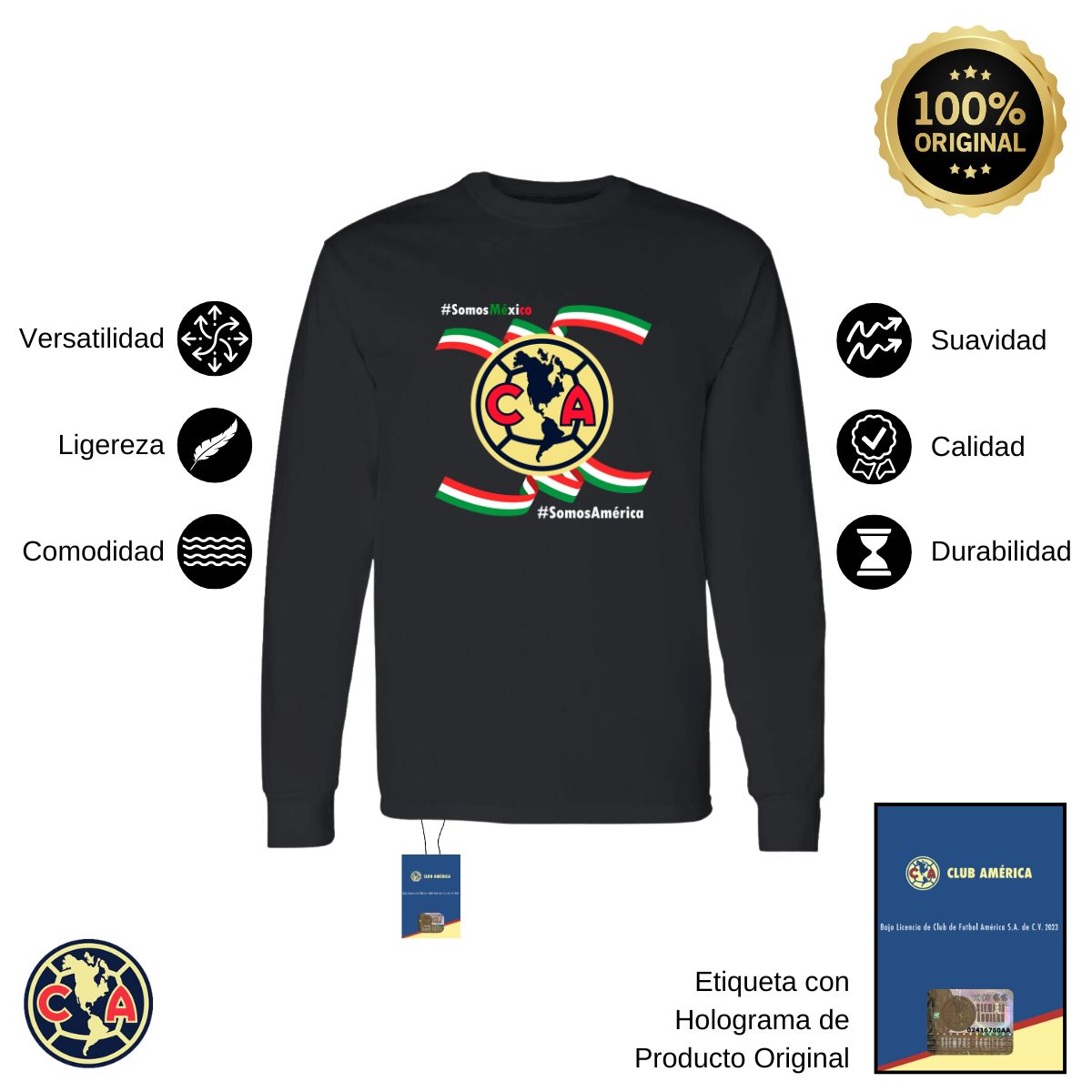 Playera Hombre América Manga Larga Independencia México