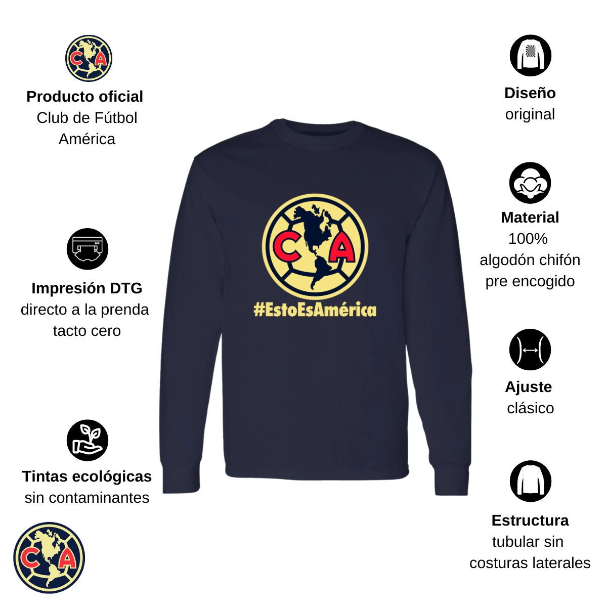 Playera Hombre América Manga Larga Esto es América