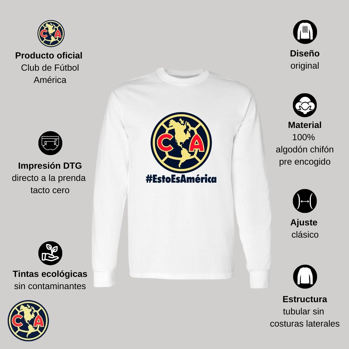 Playera Hombre América Manga Larga Esto es América