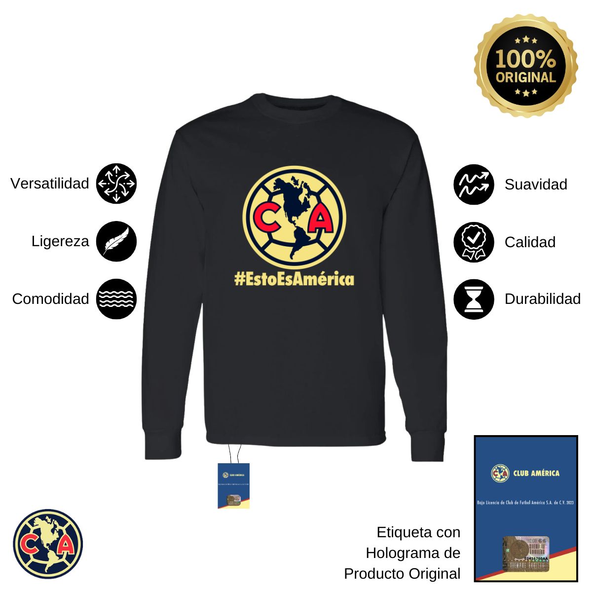 Playera Hombre América Manga Larga Esto es América