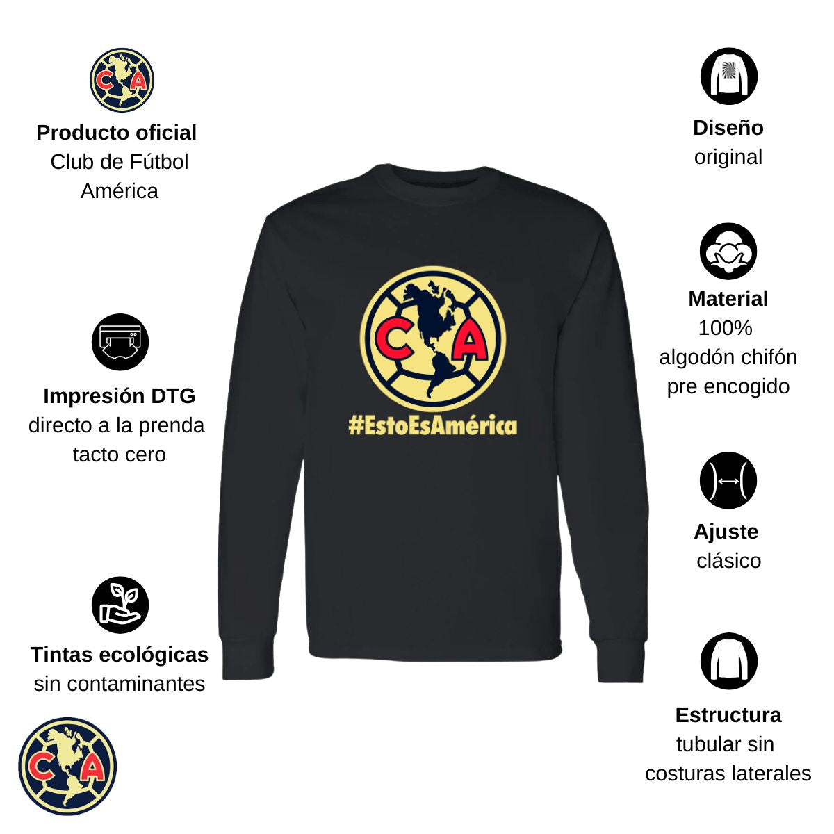 Playera Hombre América Manga Larga Esto es América