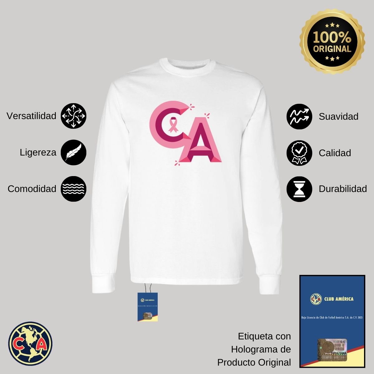 Playera Hombre América Manga Larga Mes Rosa