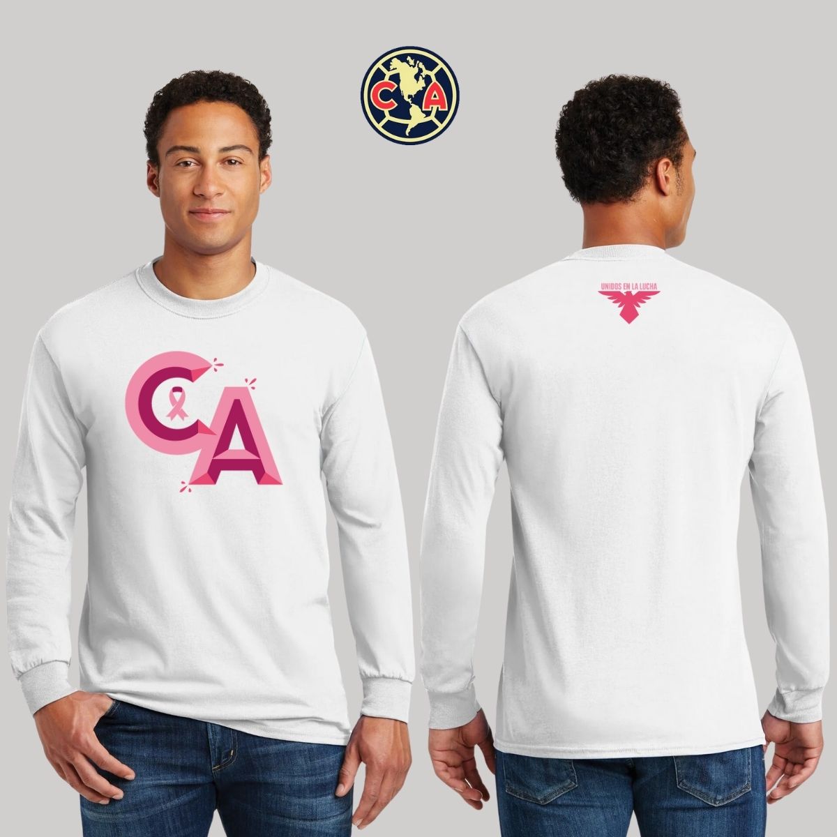 Playera Hombre América Manga Larga Mes Rosa