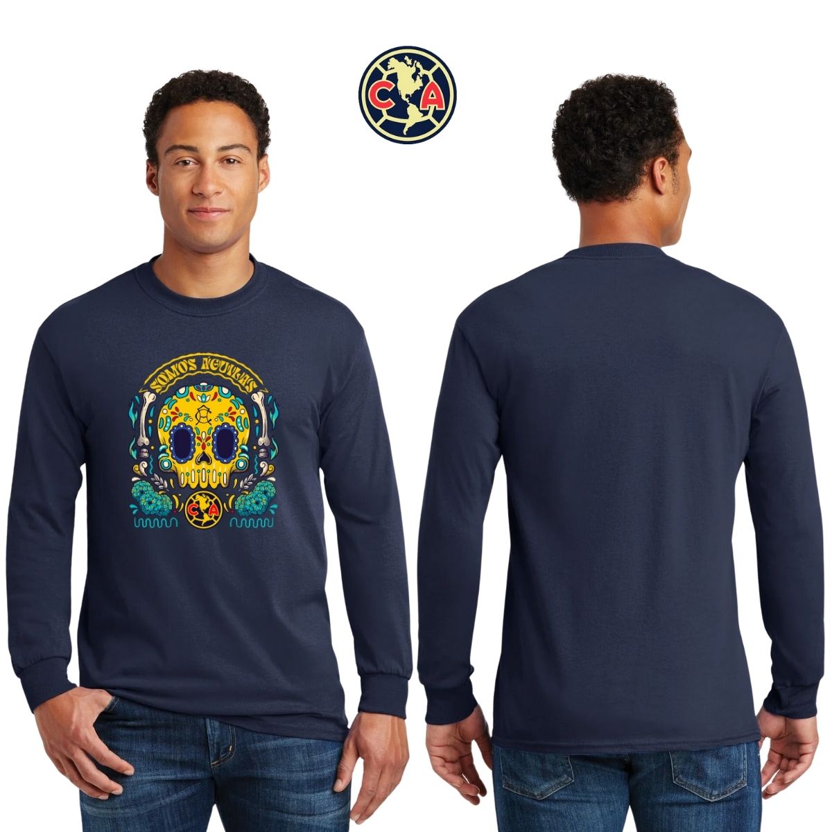 Playera Hombre América Manga Larga Día de Muertos