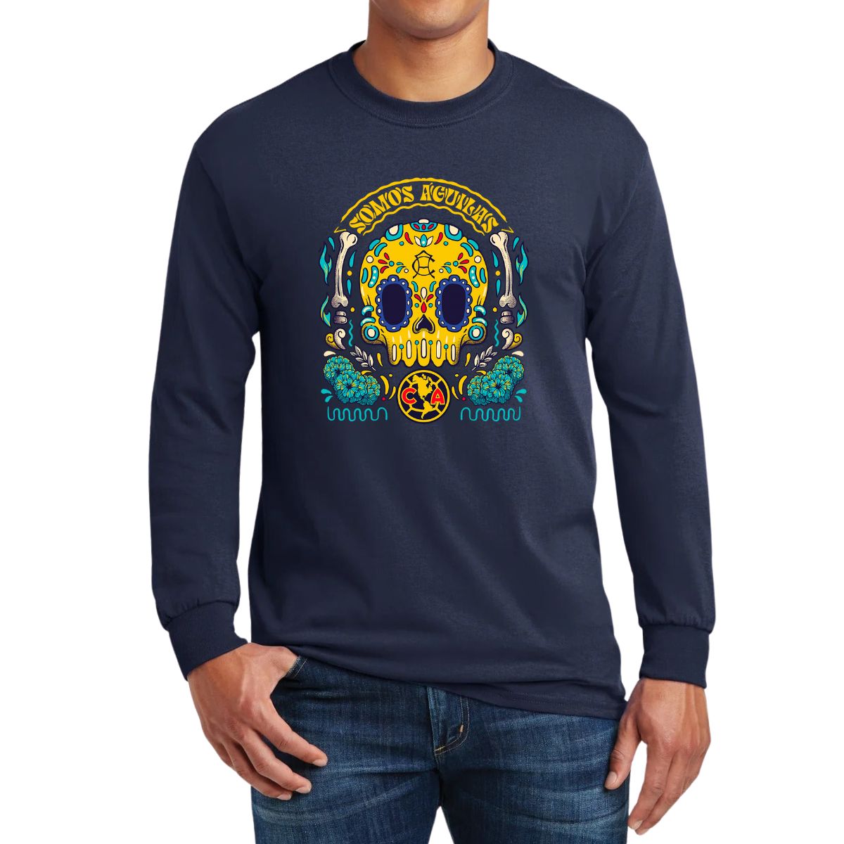 Playera Hombre América Manga Larga Día de Muertos