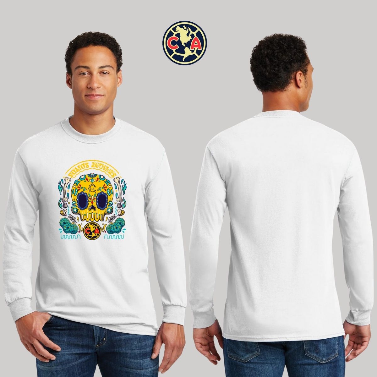 Playera Hombre América Manga Larga Día de Muertos