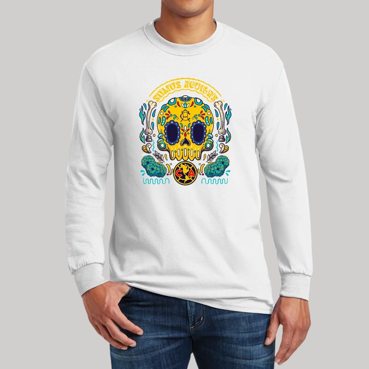 Playera Hombre América Manga Larga Día de Muertos