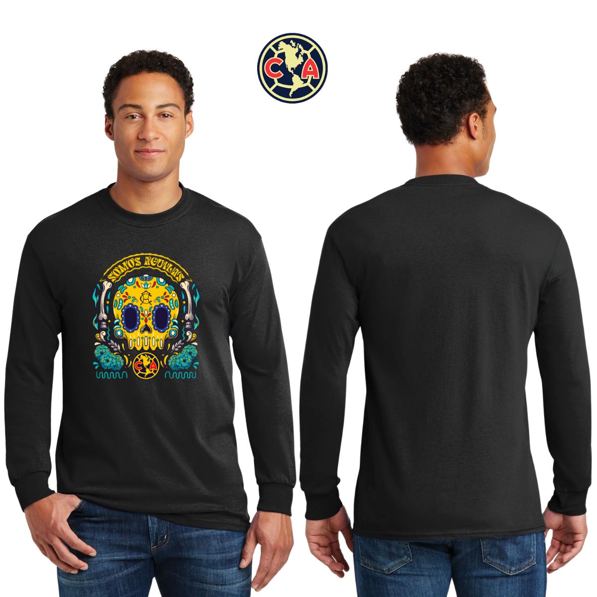 Playera Hombre América Manga Larga Día de Muertos