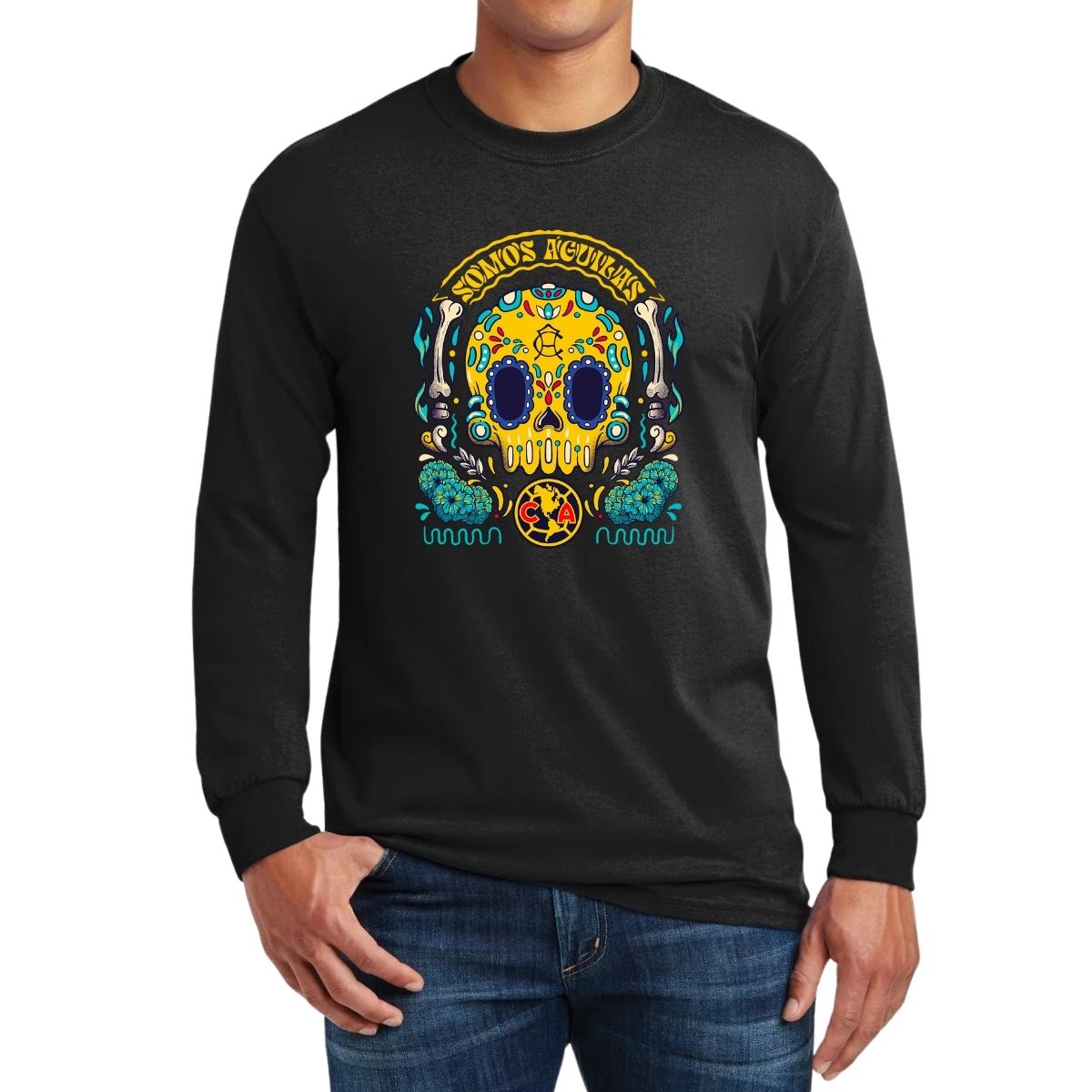 Playera Hombre América Manga Larga Día de Muertos