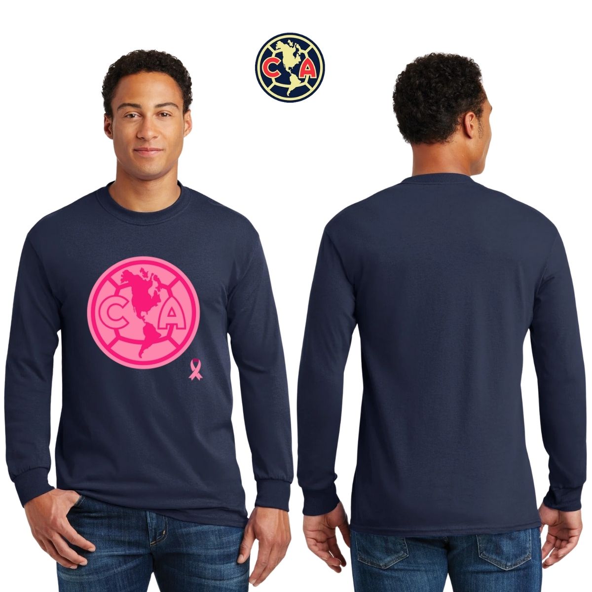 Playera Hombre América Manga Larga Logo Rosa