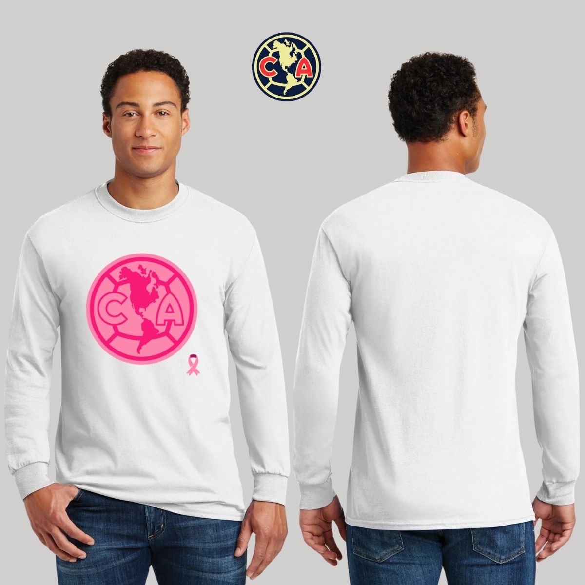 Playera Hombre América Manga Larga Logo Rosa